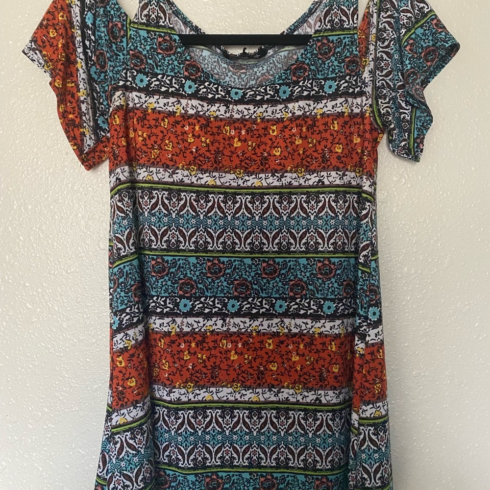 Blue and Orange Boxy Blouse with Relaxed Fit